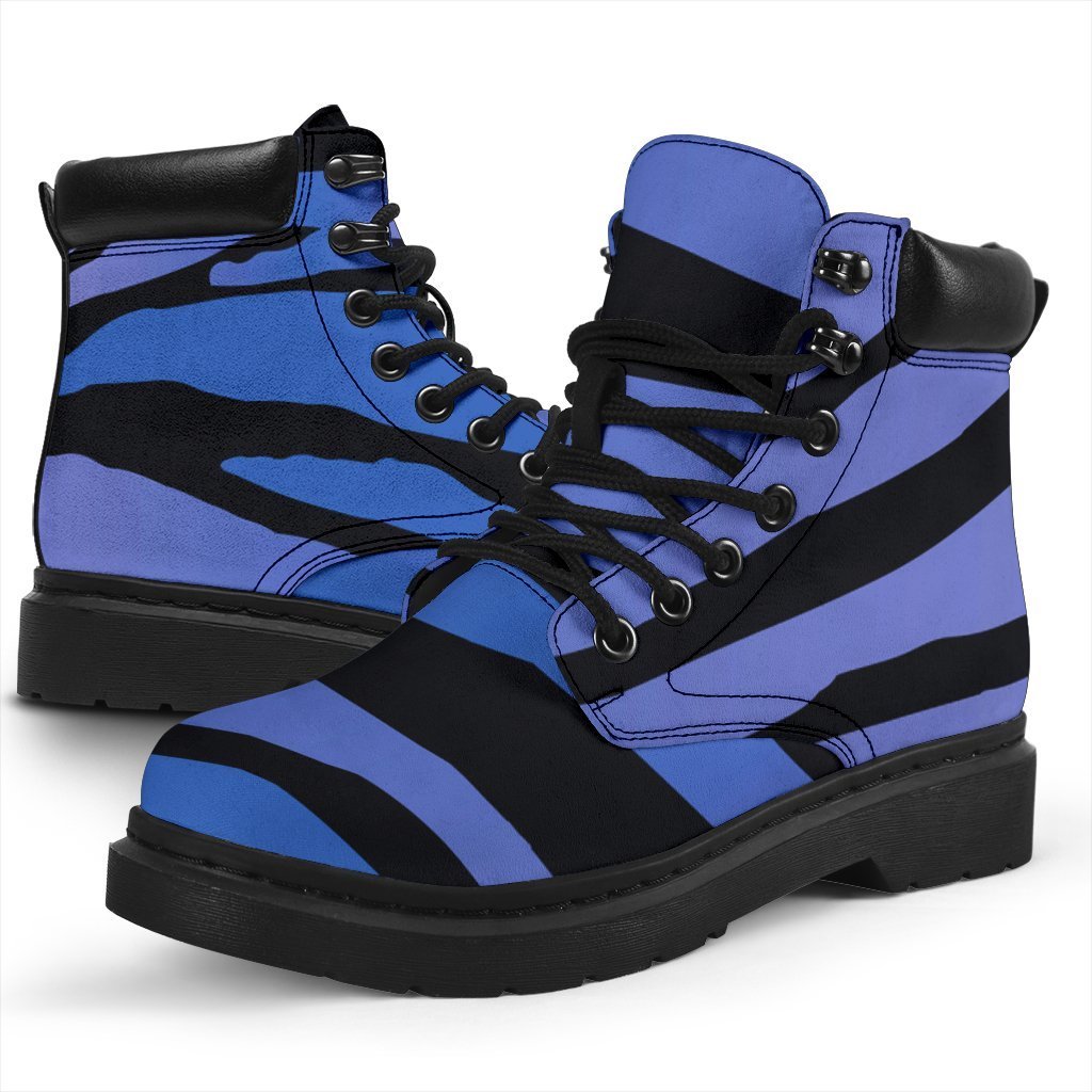 Black Blue Zebra Pattern Print Classic Boots