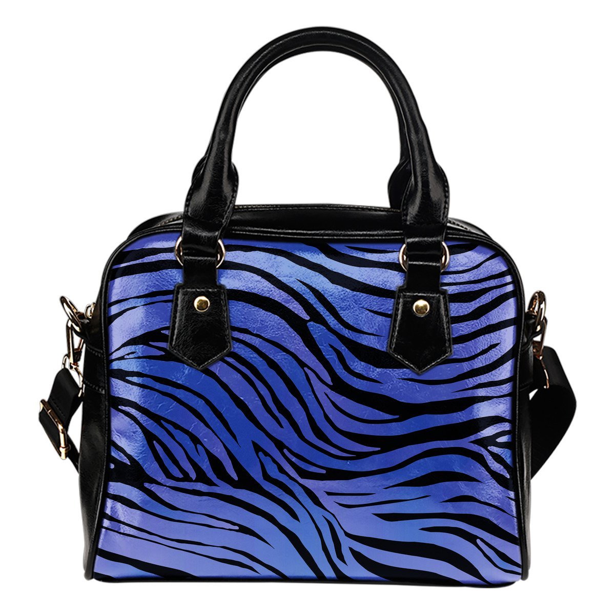 Black Blue Zebra Pattern Print Shoulder Handbag