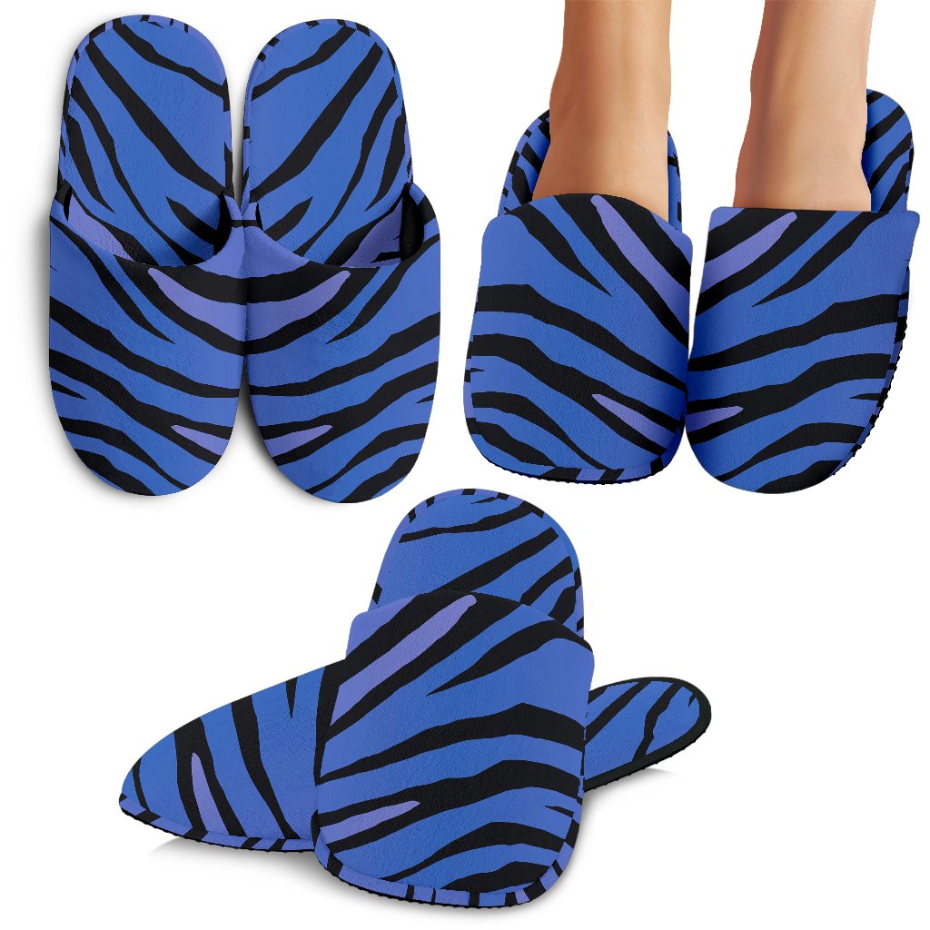 Black Blue Zebra Pattern Print Slippers