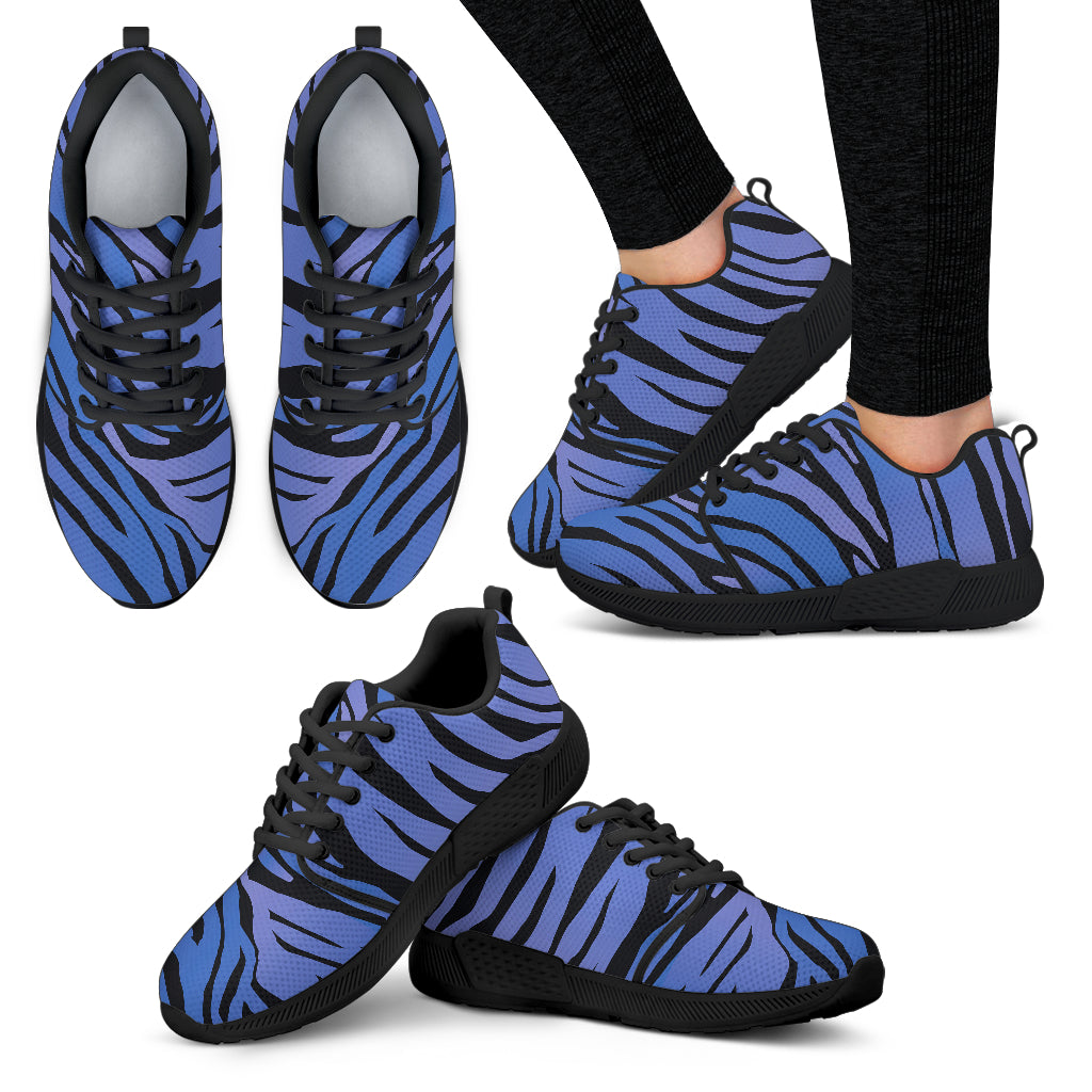 Black Blue Zebra Pattern Print Women's Athletic Shoes