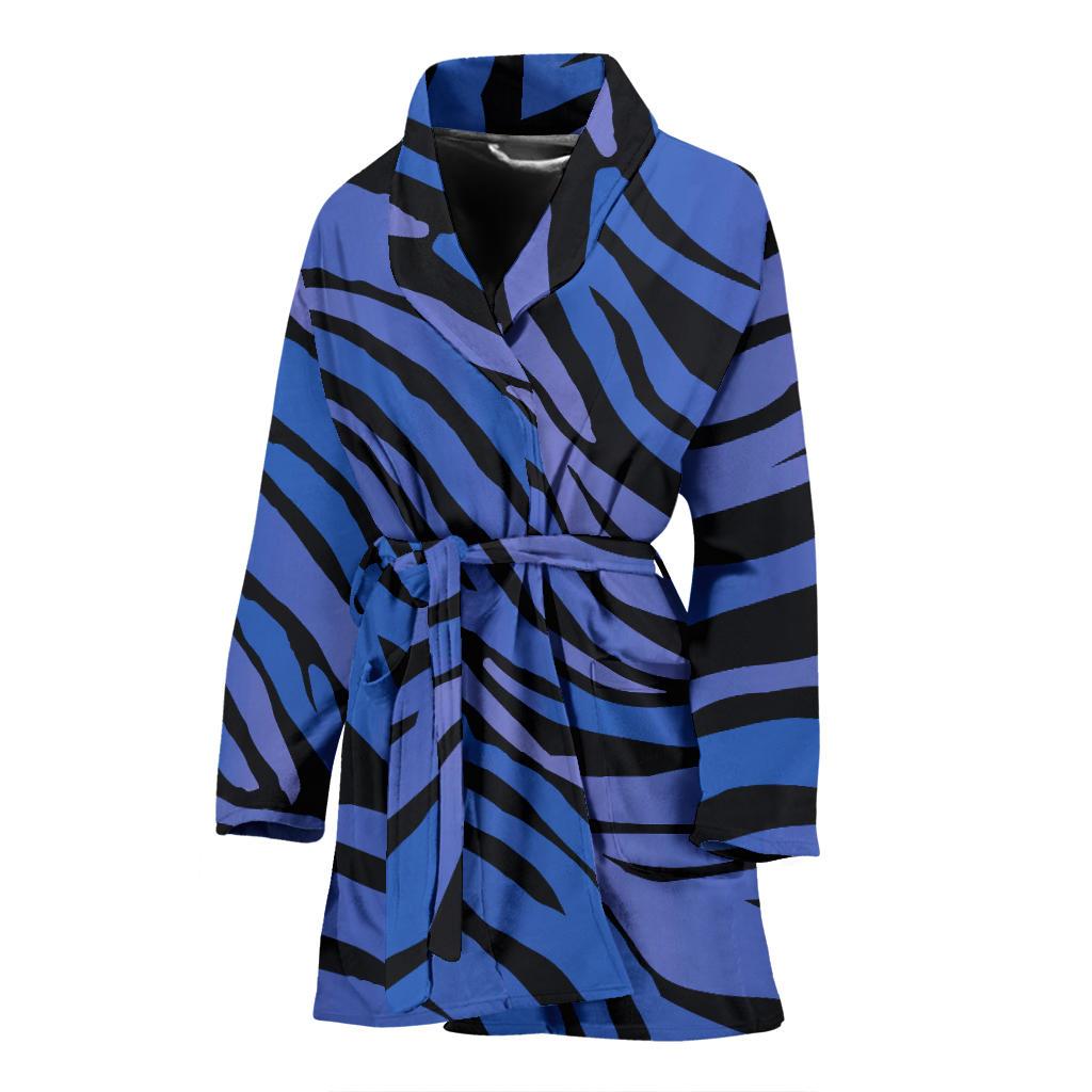 Black Blue Zebra Pattern Print Women's Bathrobe