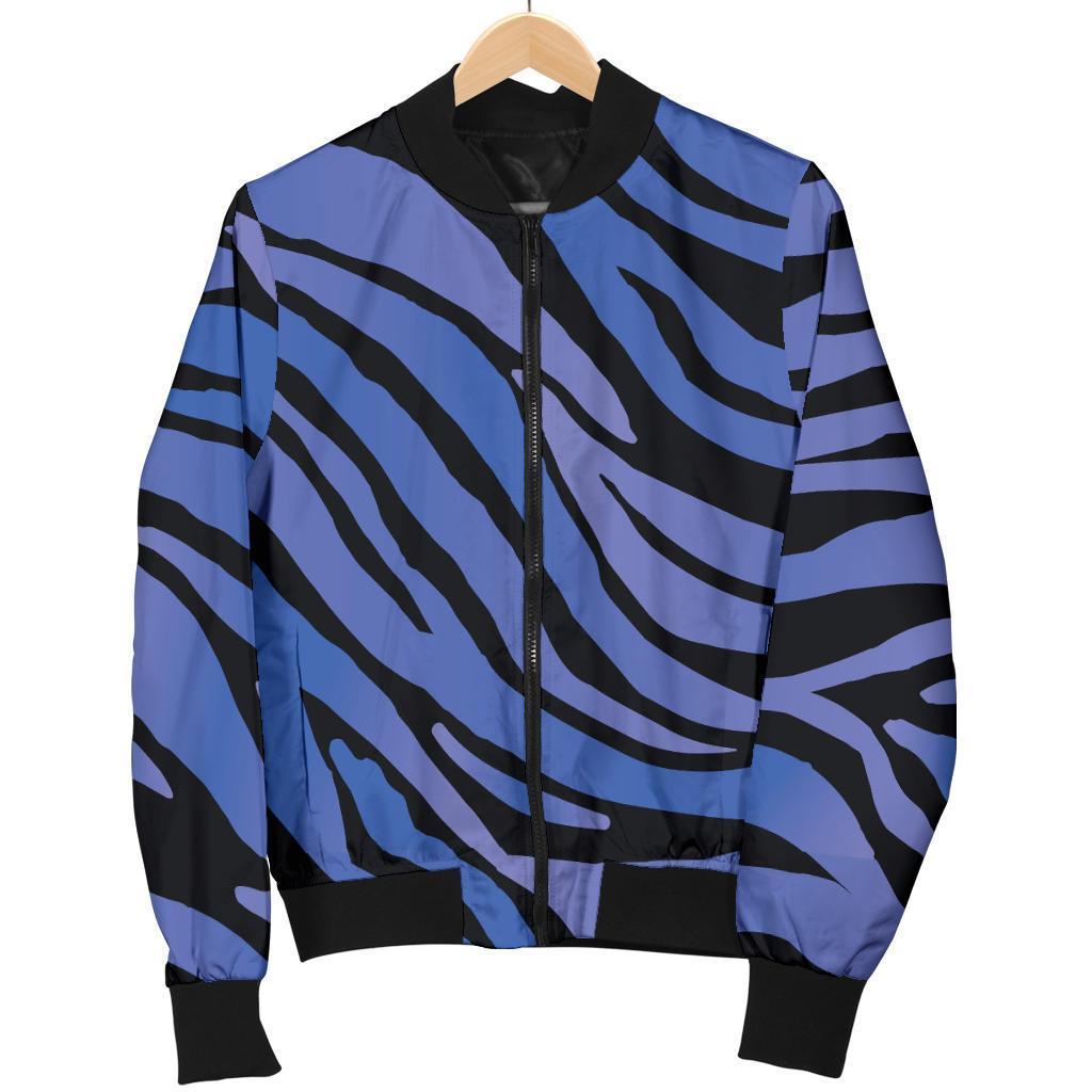 Black Blue Zebra Pattern Print Women's Bomber Jacket