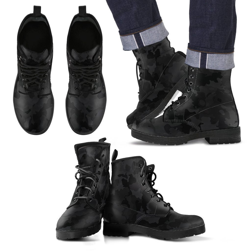 Black Camouflage Print Men's Boots