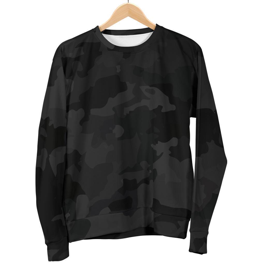 Black Camouflage Print Men's Crewneck Sweatshirt