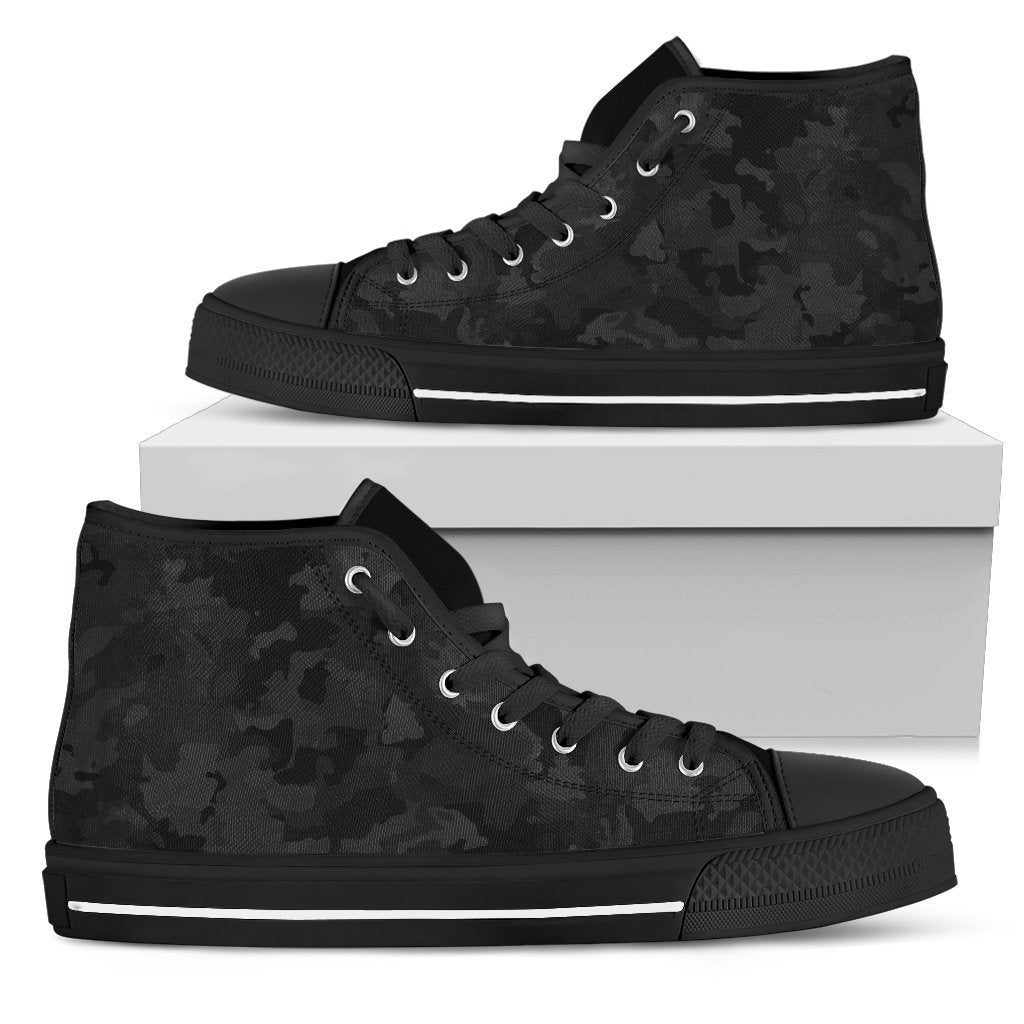 Black Camouflage Print Men's High Top Shoes
