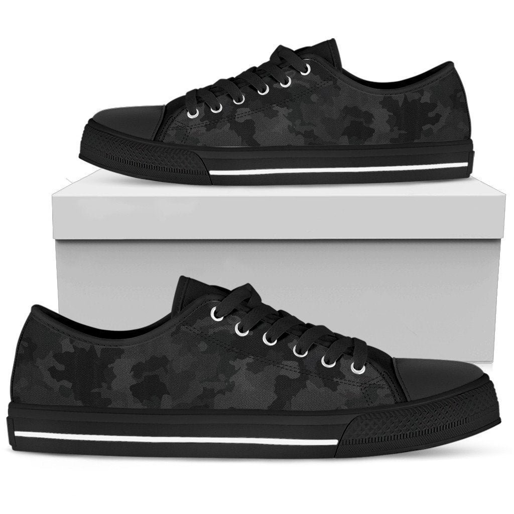 Black Camouflage Print Men's Low Top Shoes