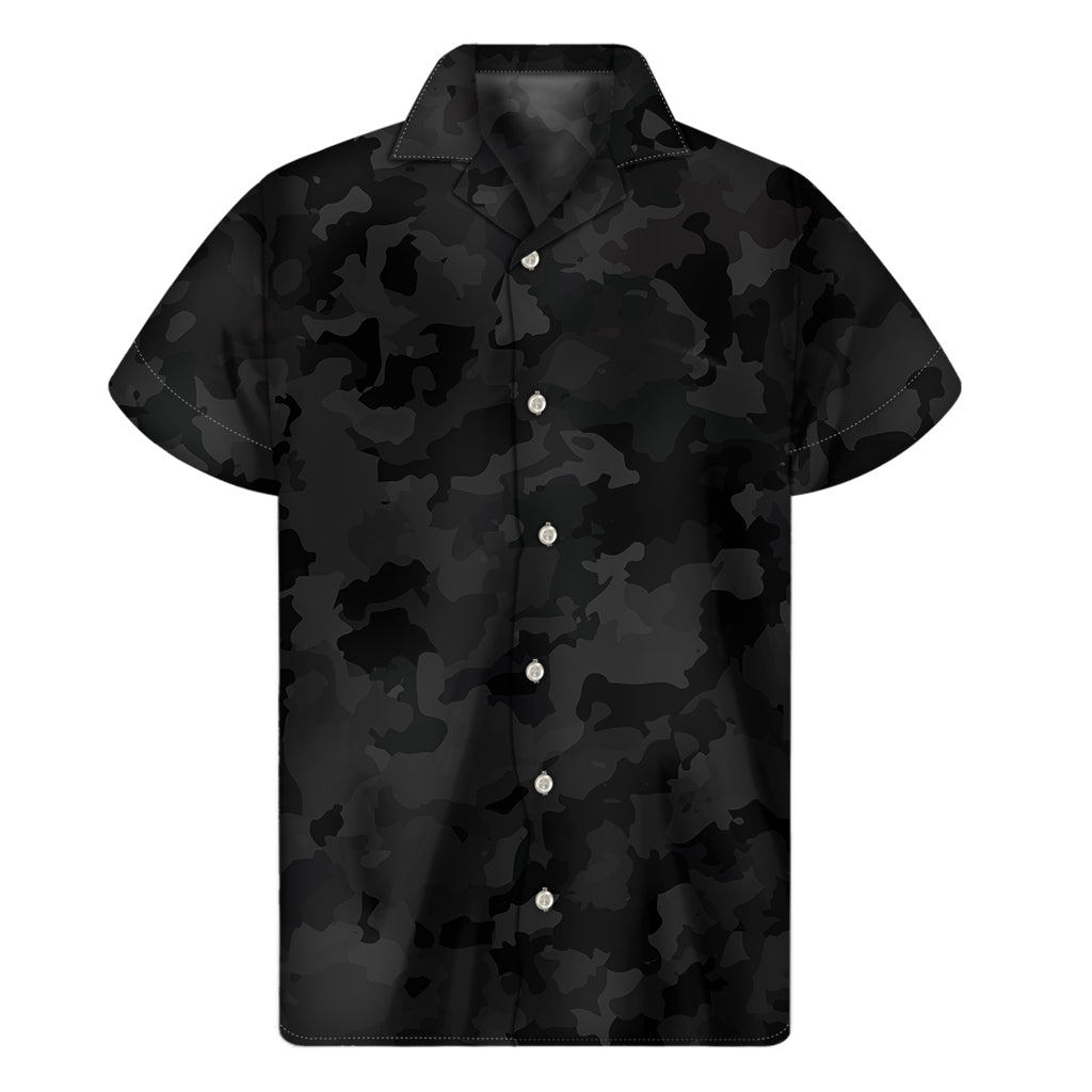 Black Camouflage Print Men's Short Sleeve Shirt