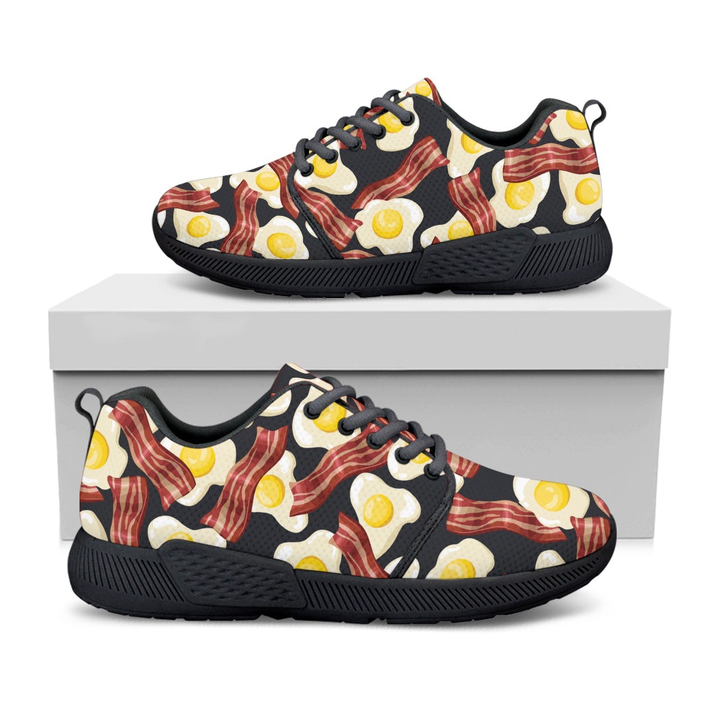 Black Fried Egg And Bacon Pattern Print Black Athletic Shoes