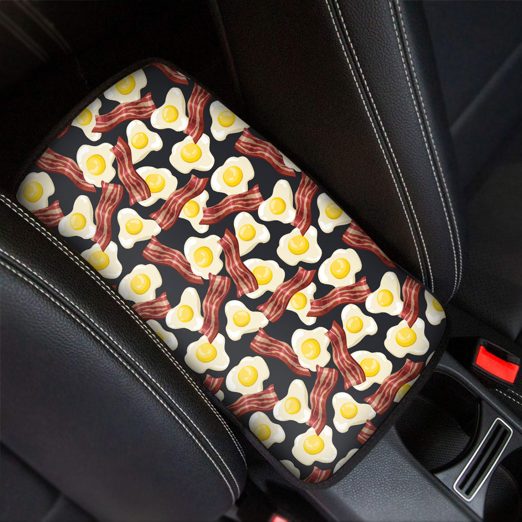 Black Fried Egg And Bacon Pattern Print Car Center Console Cover