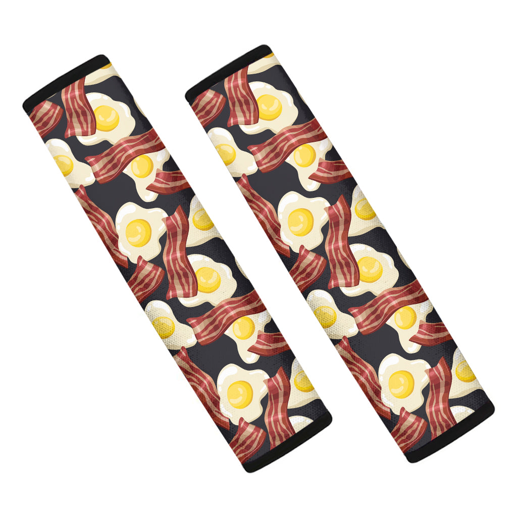 Black Fried Egg And Bacon Pattern Print Car Seat Belt Covers