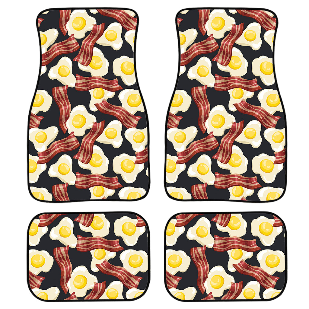 Black Fried Egg And Bacon Pattern Print Front and Back Car Floor Mats