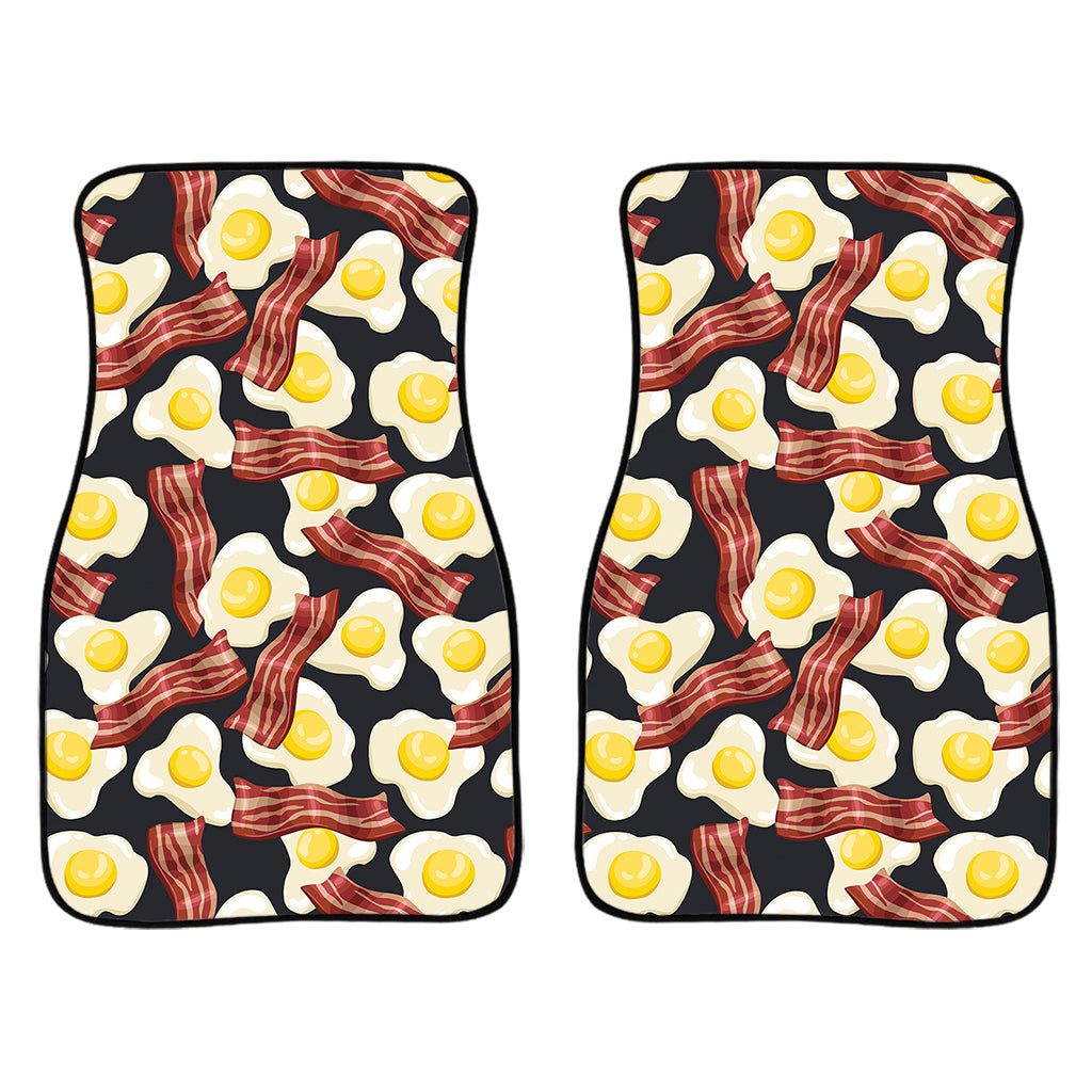 Black Fried Egg And Bacon Pattern Print Front Car Floor Mats