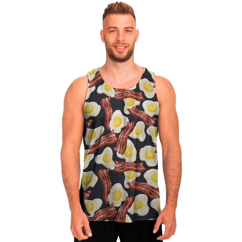 Black Fried Egg And Bacon Pattern Print Men's Tank Top