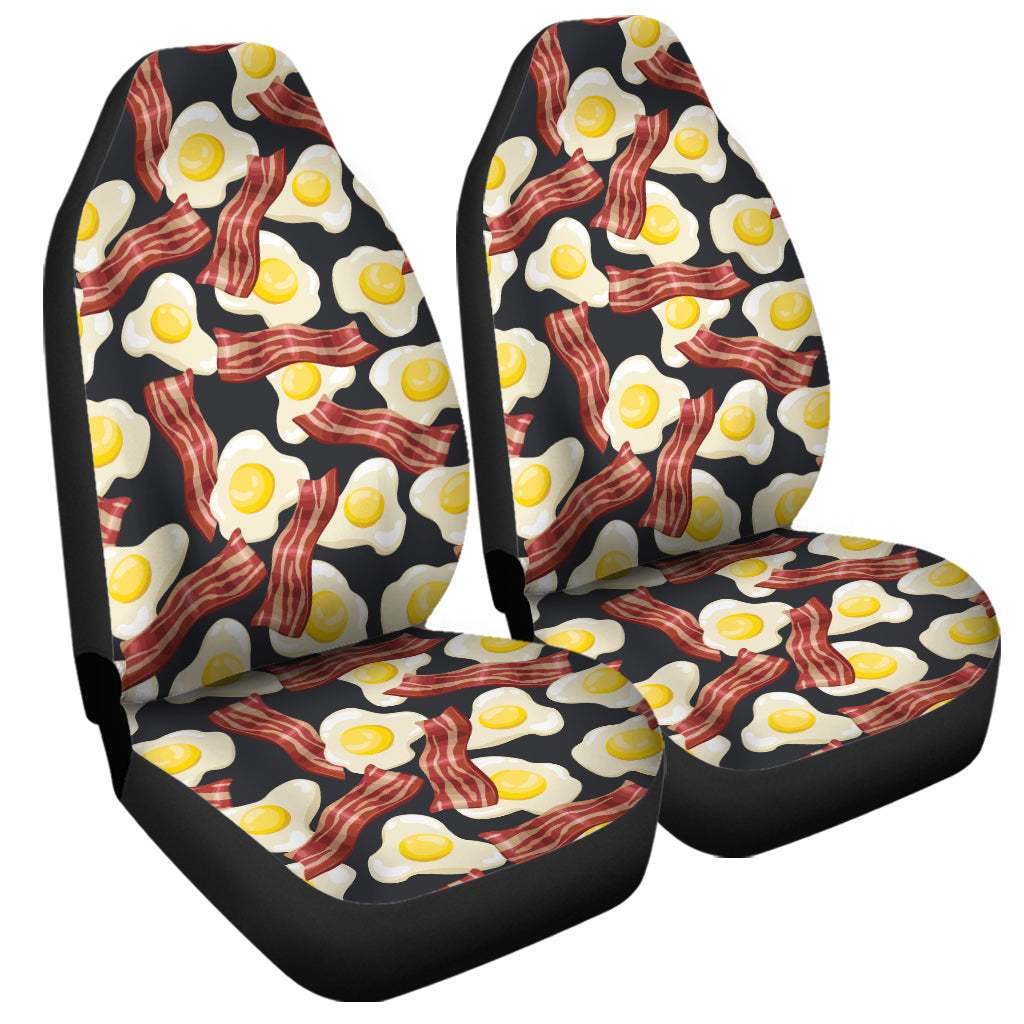 Black Fried Egg And Bacon Pattern Print Universal Fit Car Seat Covers