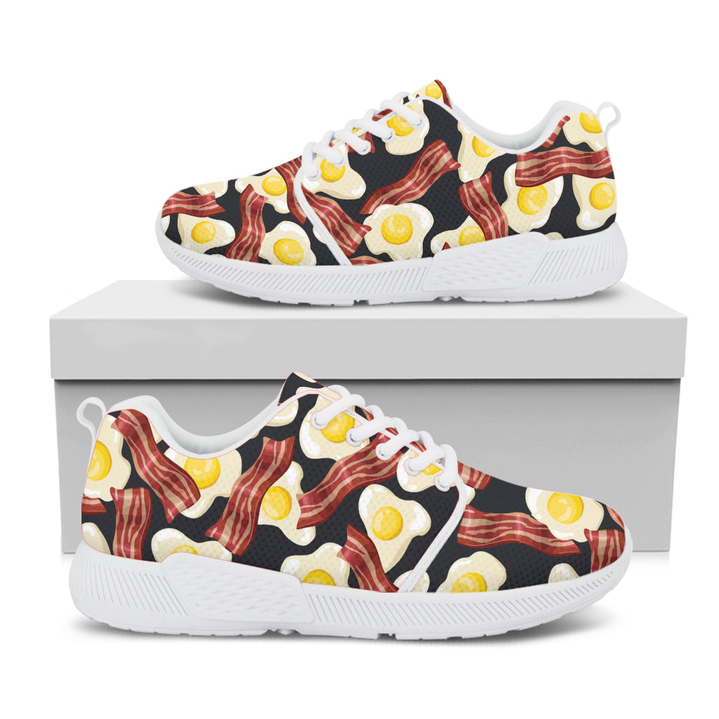 Black Fried Egg And Bacon Pattern Print White Athletic Shoes