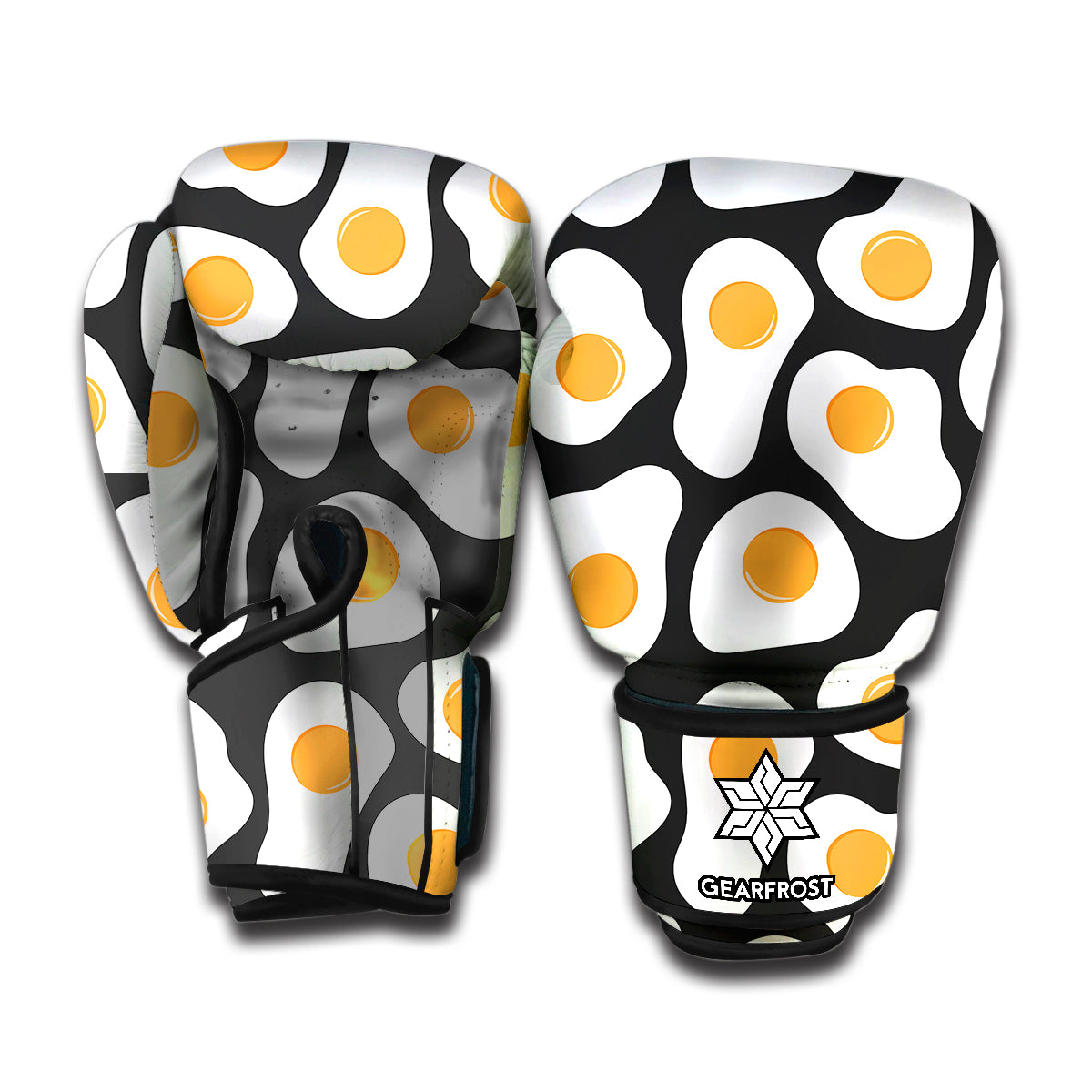 Black Fried Eggs Pattern Print Boxing Gloves