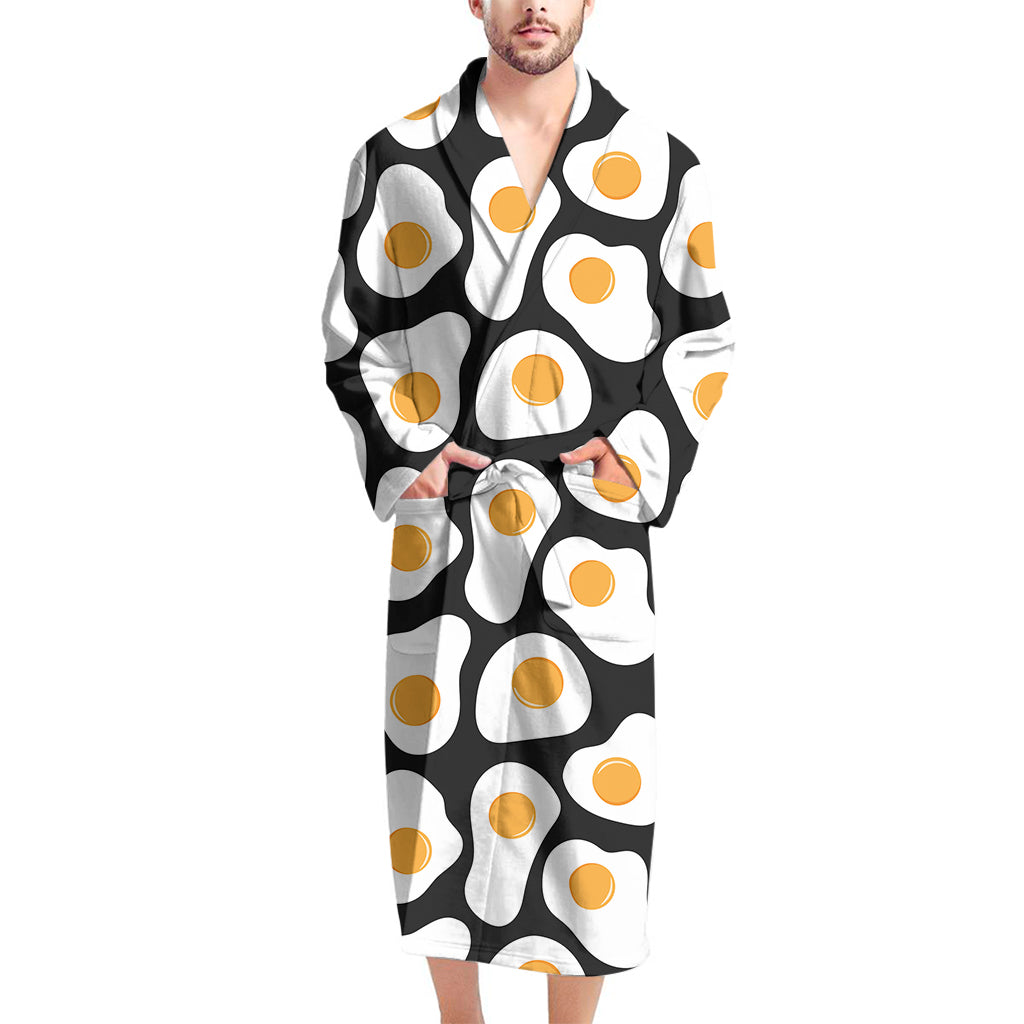 Black Fried Eggs Pattern Print Men's Bathrobe