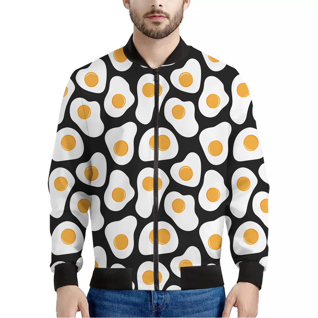 Black Fried Eggs Pattern Print Men's Bomber Jacket