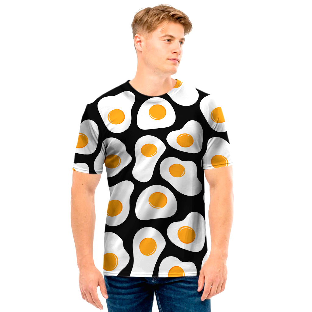 Black Fried Eggs Pattern Print Men's T-Shirt