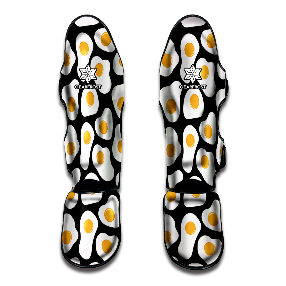 Black Fried Eggs Pattern Print Muay Thai Shin Guards