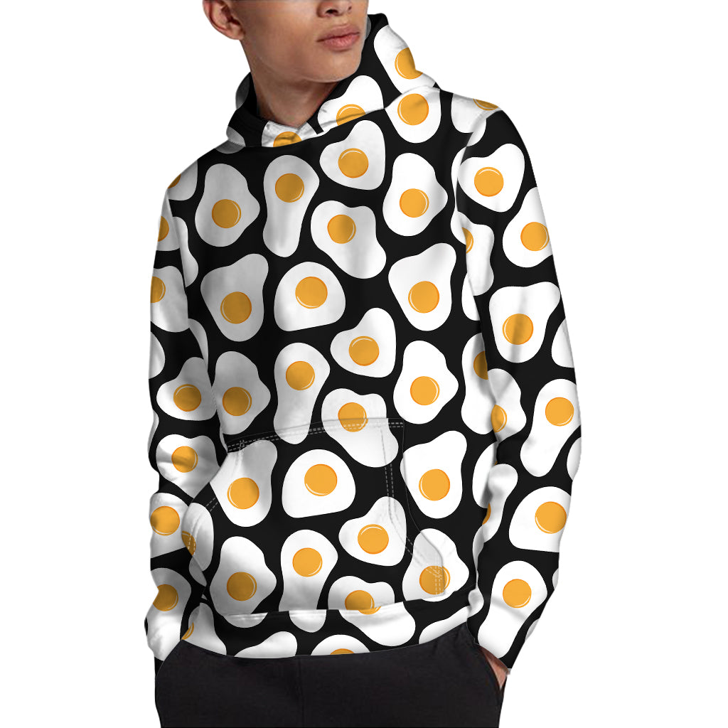 Black Fried Eggs Pattern Print Pullover Hoodie