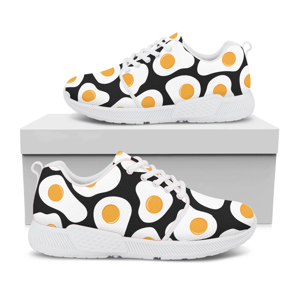 Black Fried Eggs Pattern Print White Athletic Shoes