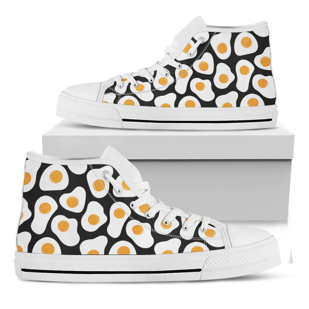 Black Fried Eggs Pattern Print White High Top Shoes