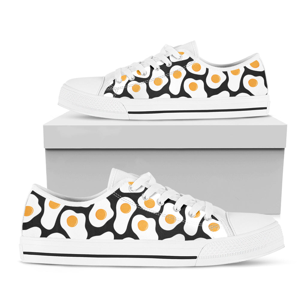 Black Fried Eggs Pattern Print White Low Top Shoes