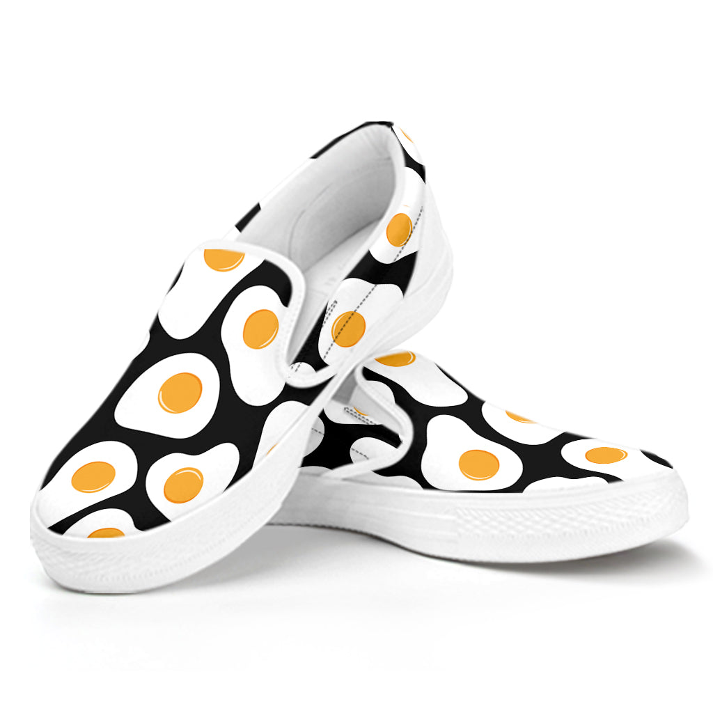 Black Fried Eggs Pattern Print White Slip On Shoes