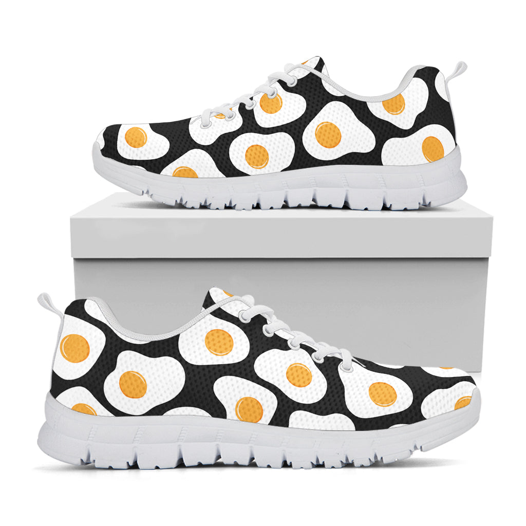 Black Fried Eggs Pattern Print White Sneakers