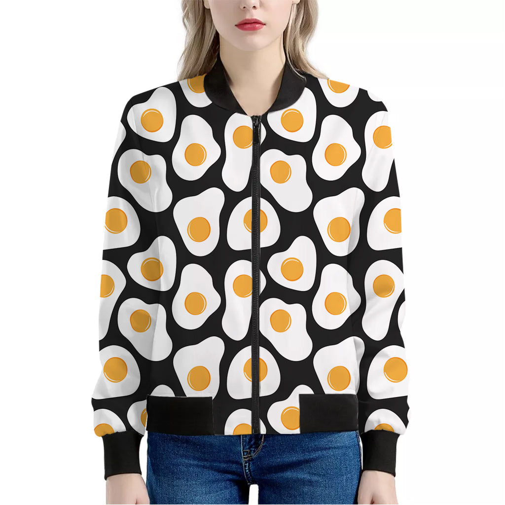 Black Fried Eggs Pattern Print Women's Bomber Jacket