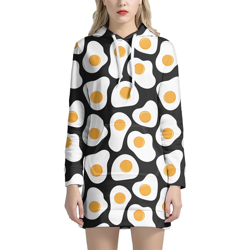 Black Fried Eggs Pattern Print Women's Pullover Hoodie Dress