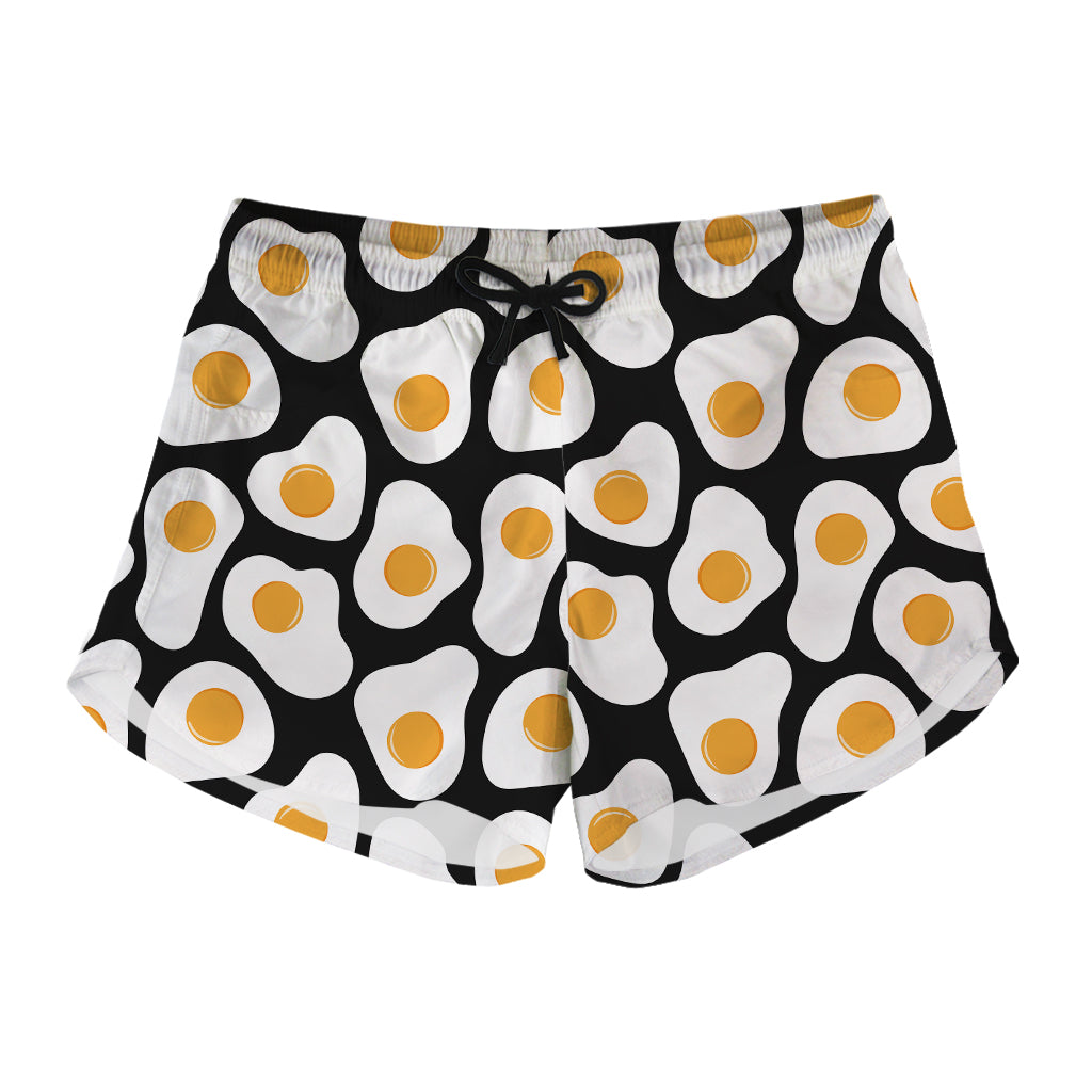 Black Fried Eggs Pattern Print Women's Shorts