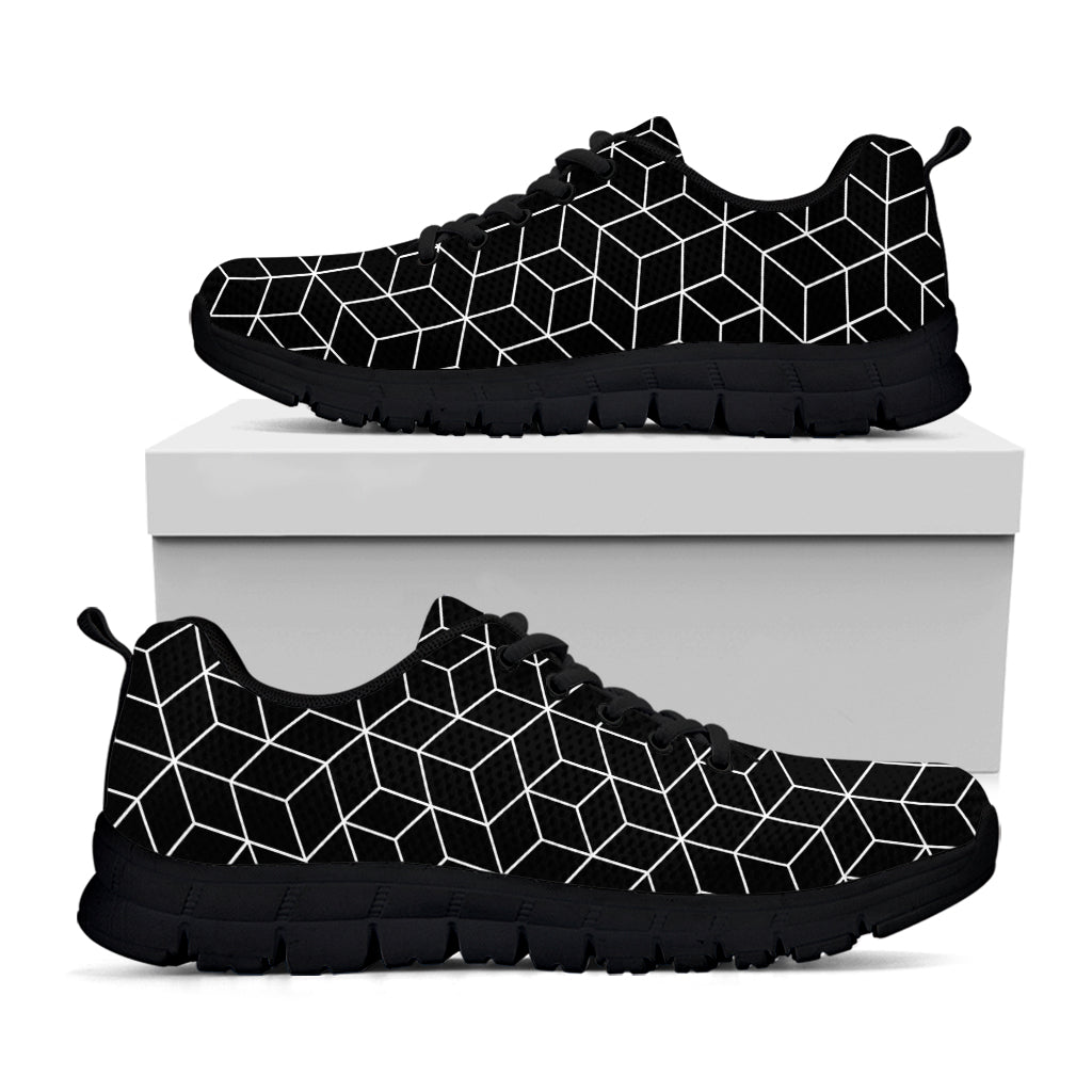 Black Geometric Cube Shape Pattern Print Black Sneakers