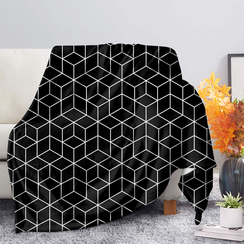 Black Geometric Cube Shape Pattern Print Blanket