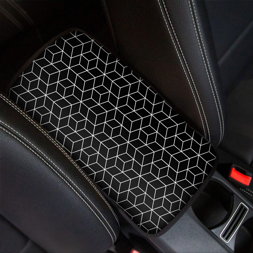 Black Geometric Cube Shape Pattern Print Car Center Console Cover