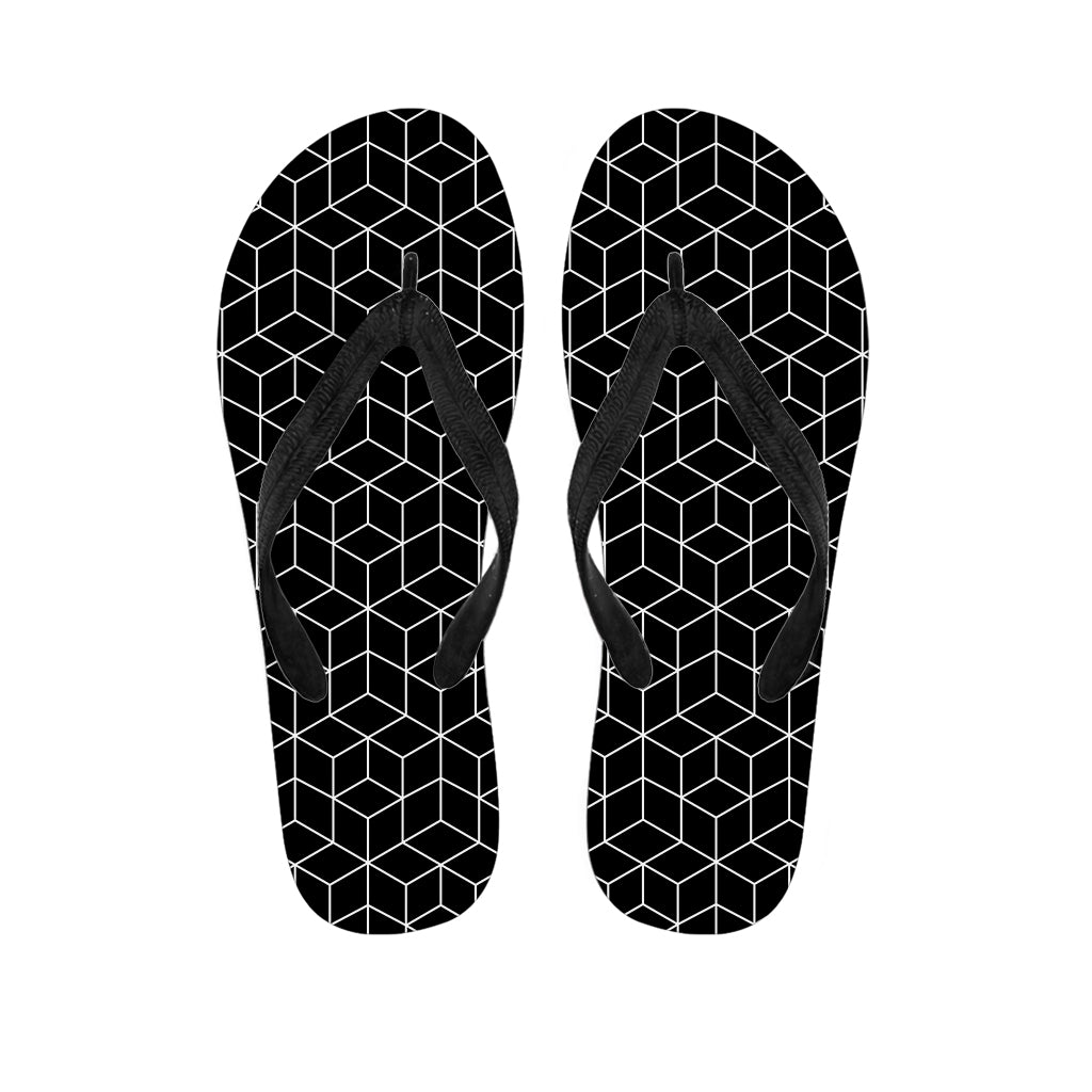 Black Geometric Cube Shape Pattern Print Flip Flops