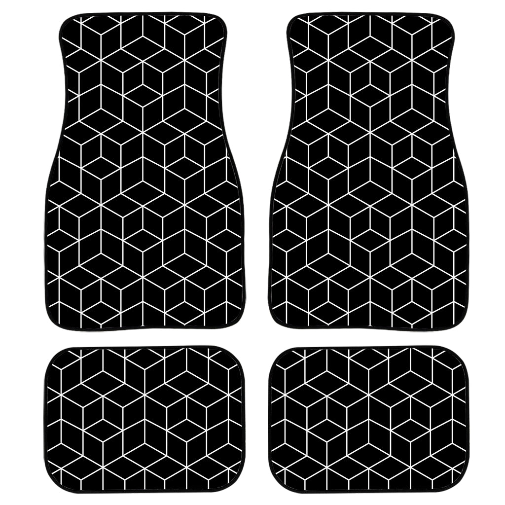 Black Geometric Cube Shape Pattern Print Front and Back Car Floor Mats