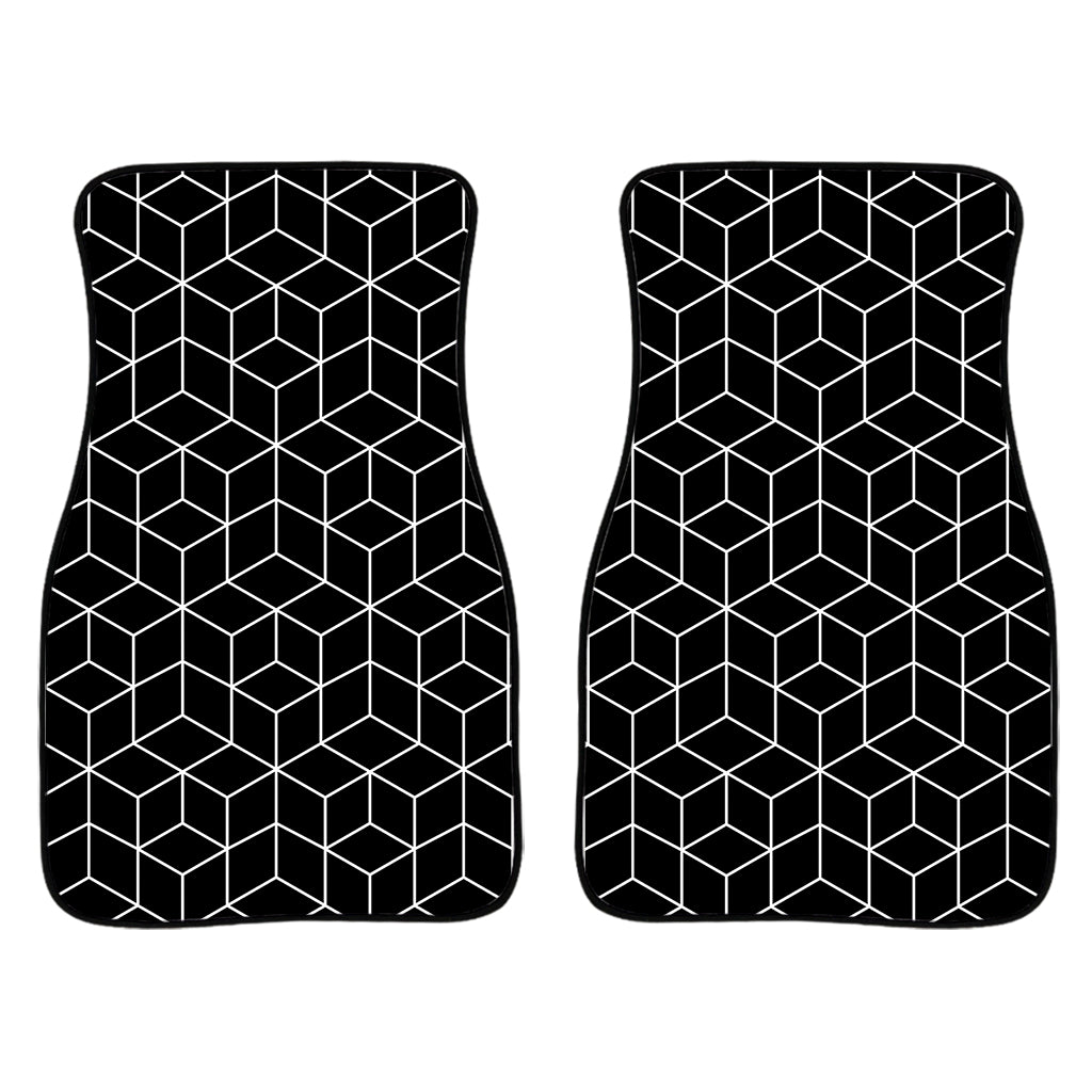 Black Geometric Cube Shape Pattern Print Front Car Floor Mats