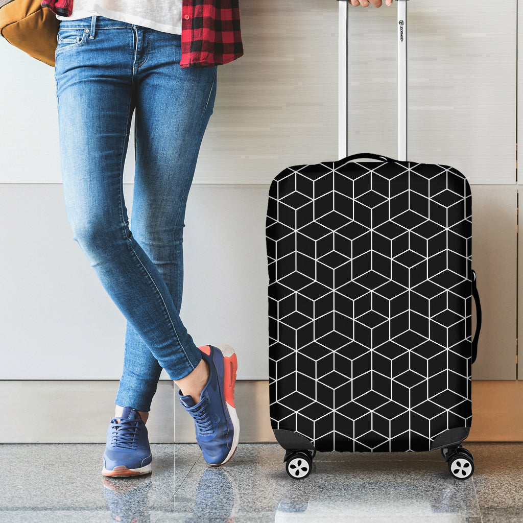 Black Geometric Cube Shape Pattern Print Luggage Cover