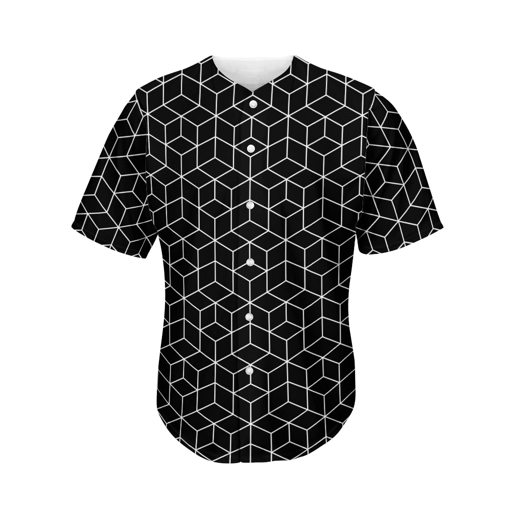 Black Geometric Cube Shape Pattern Print Men's Baseball Jersey