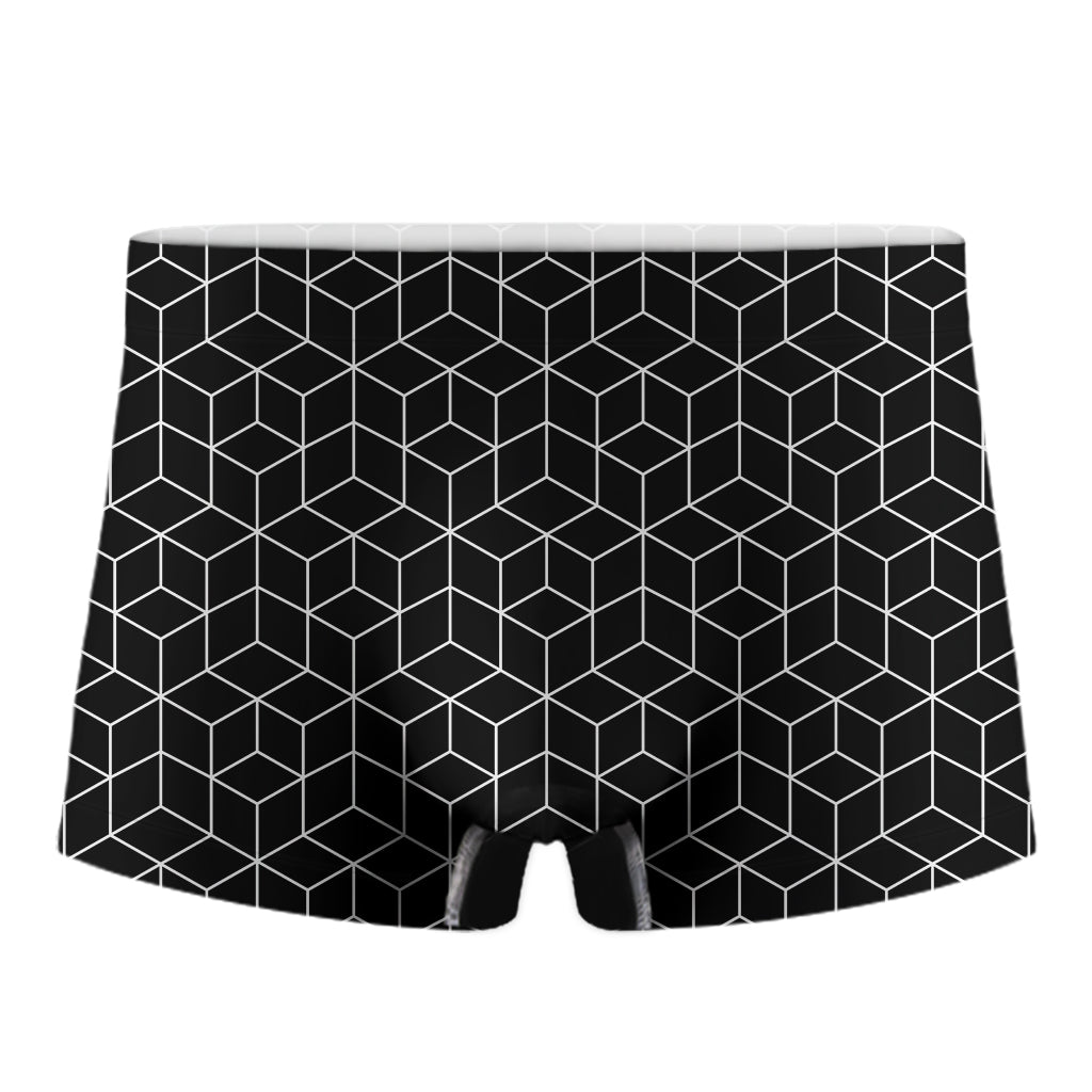 Black Geometric Cube Shape Pattern Print Men's Boxer Briefs