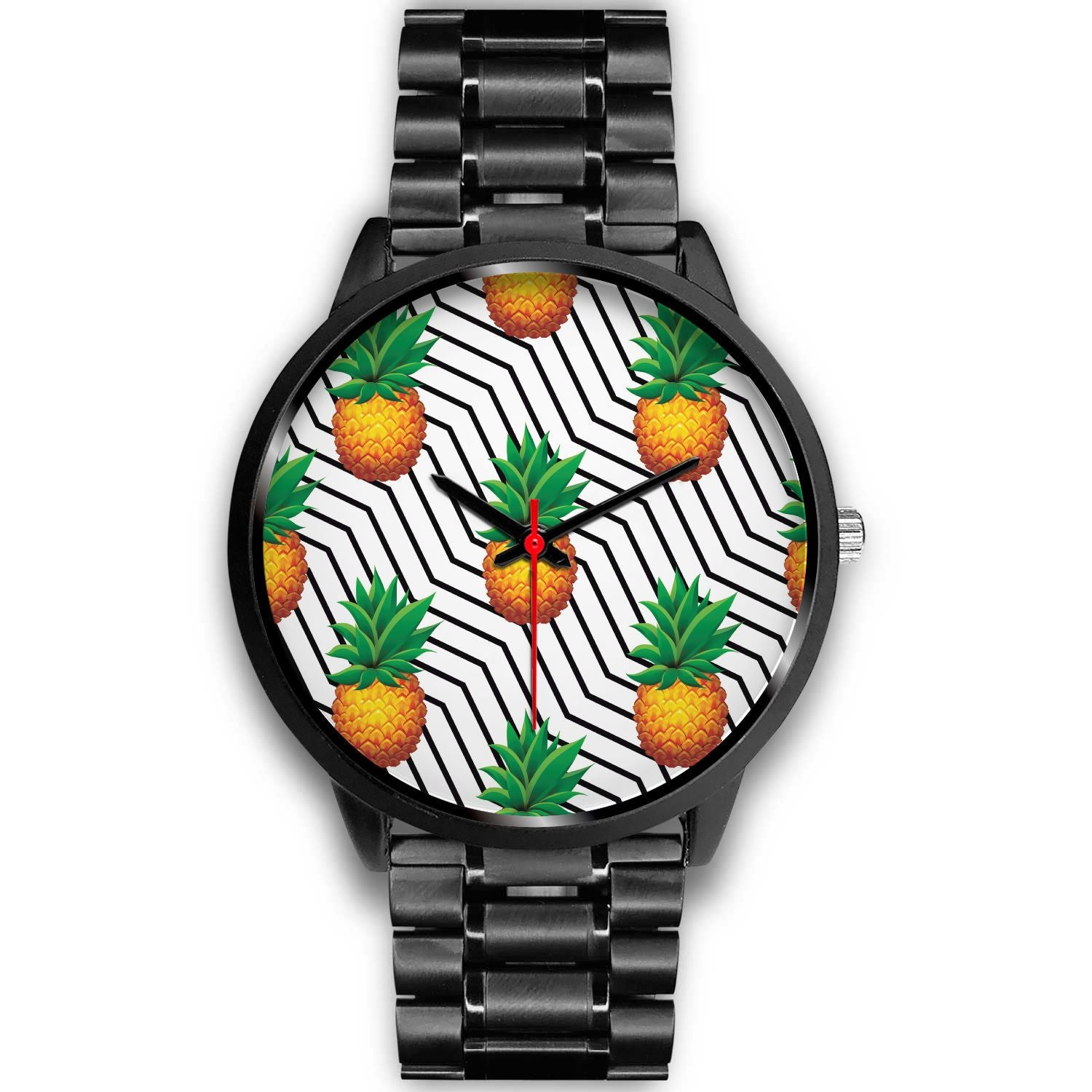 Black Geometric Pineapple Pattern Print Black Watch