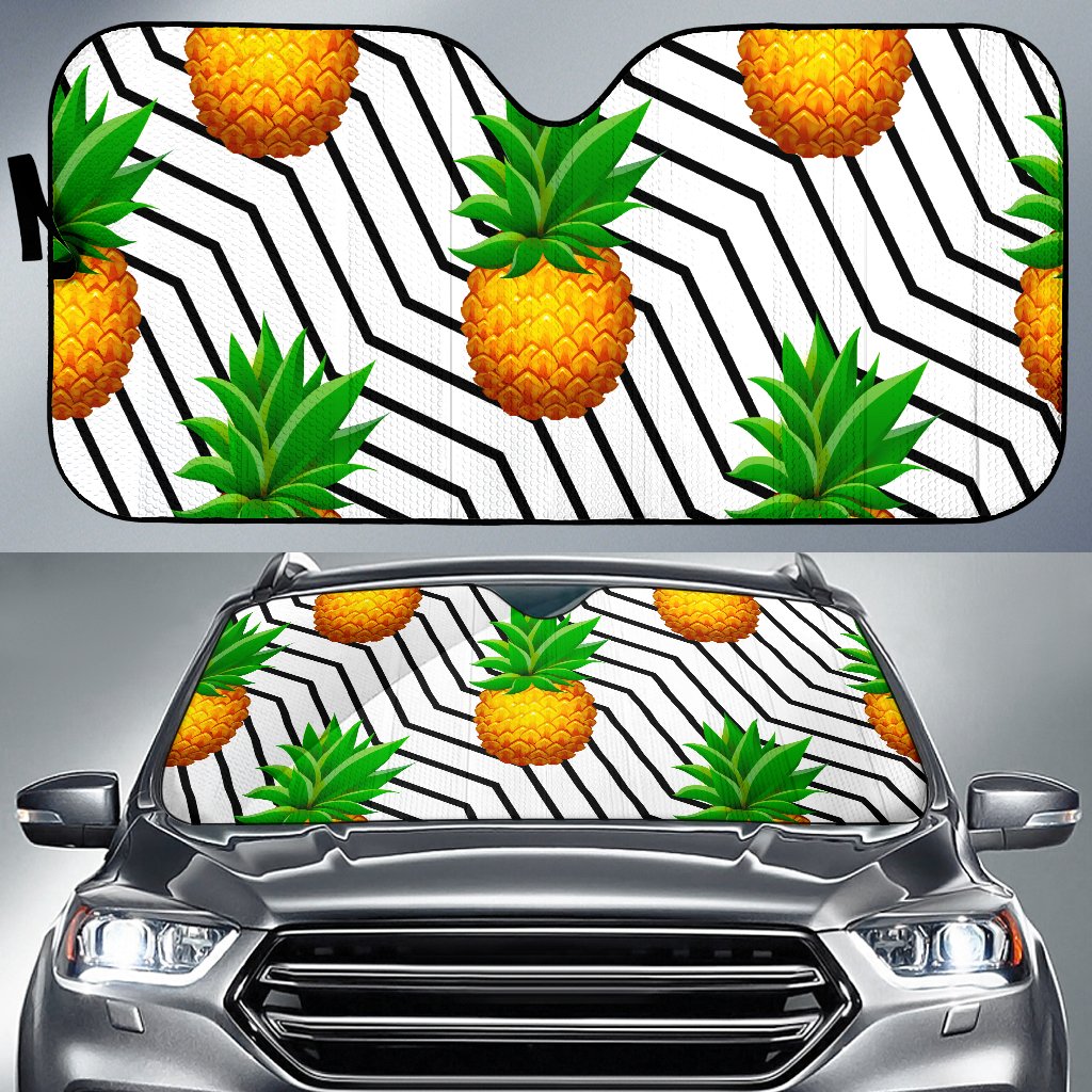 Black Geometric Pineapple Pattern Print Car Sun Shade