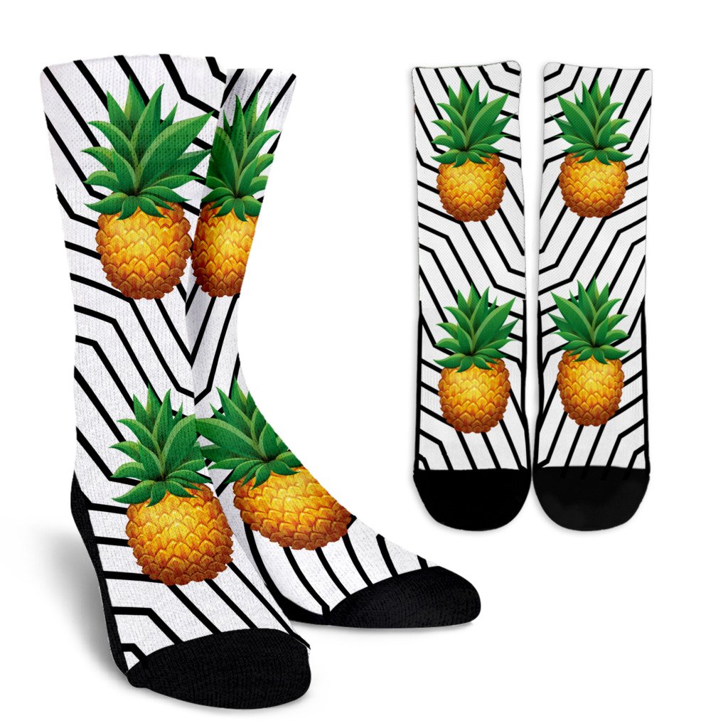 Black Geometric Pineapple Pattern Print Crew Socks