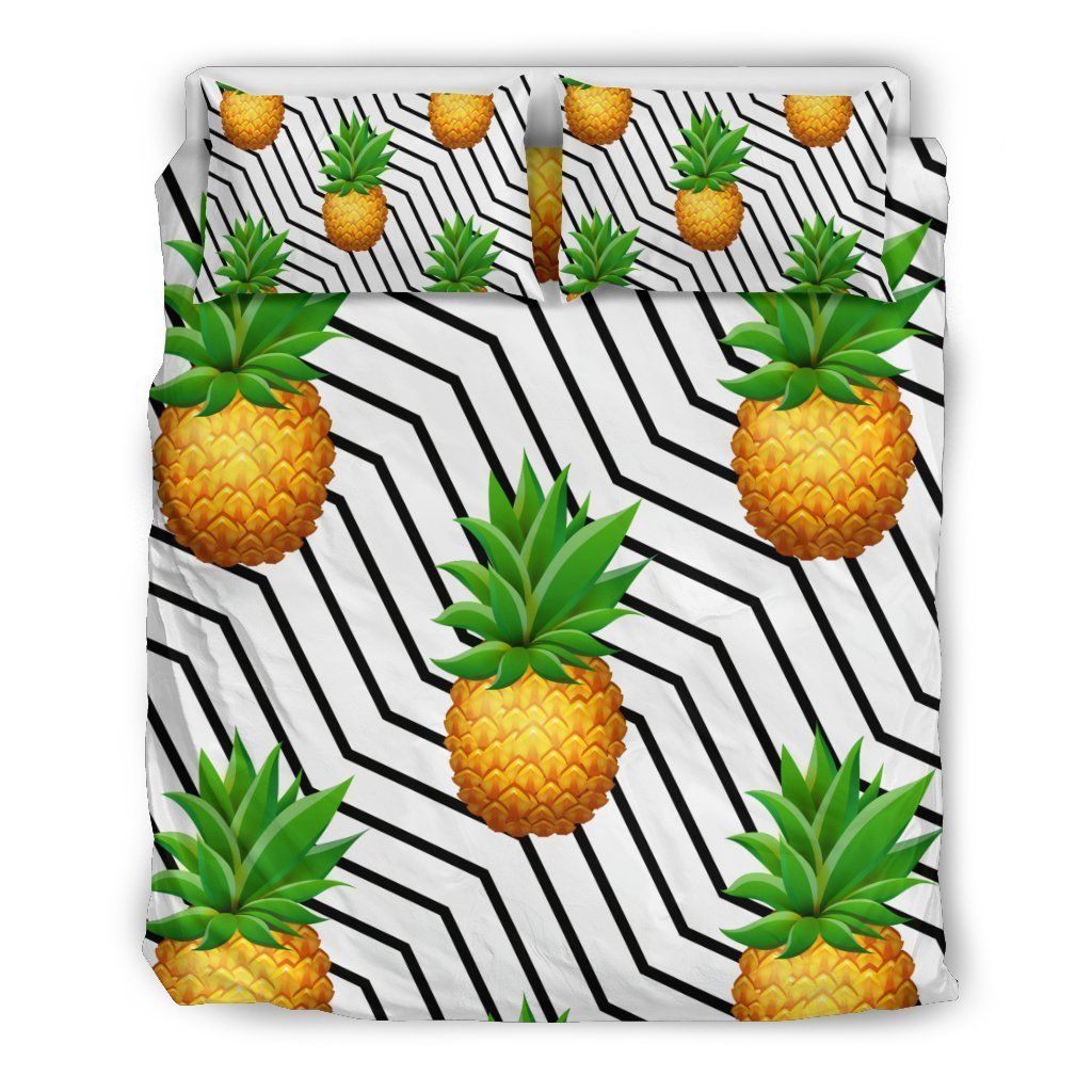 Black Geometric Pineapple Pattern Print Duvet Cover Bedding Set