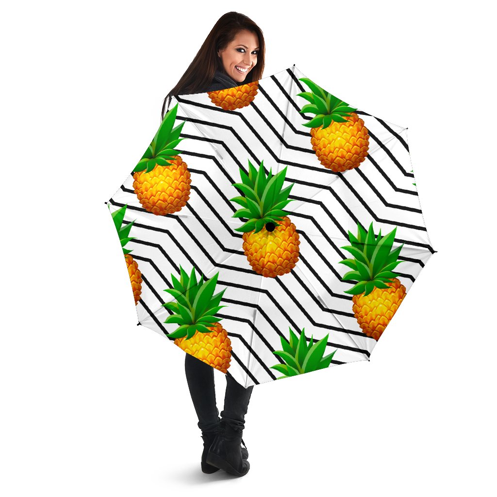 Black Geometric Pineapple Pattern Print Foldable Umbrella