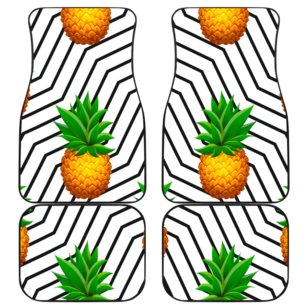 Black Geometric Pineapple Pattern Print Front and Back Car Floor Mats