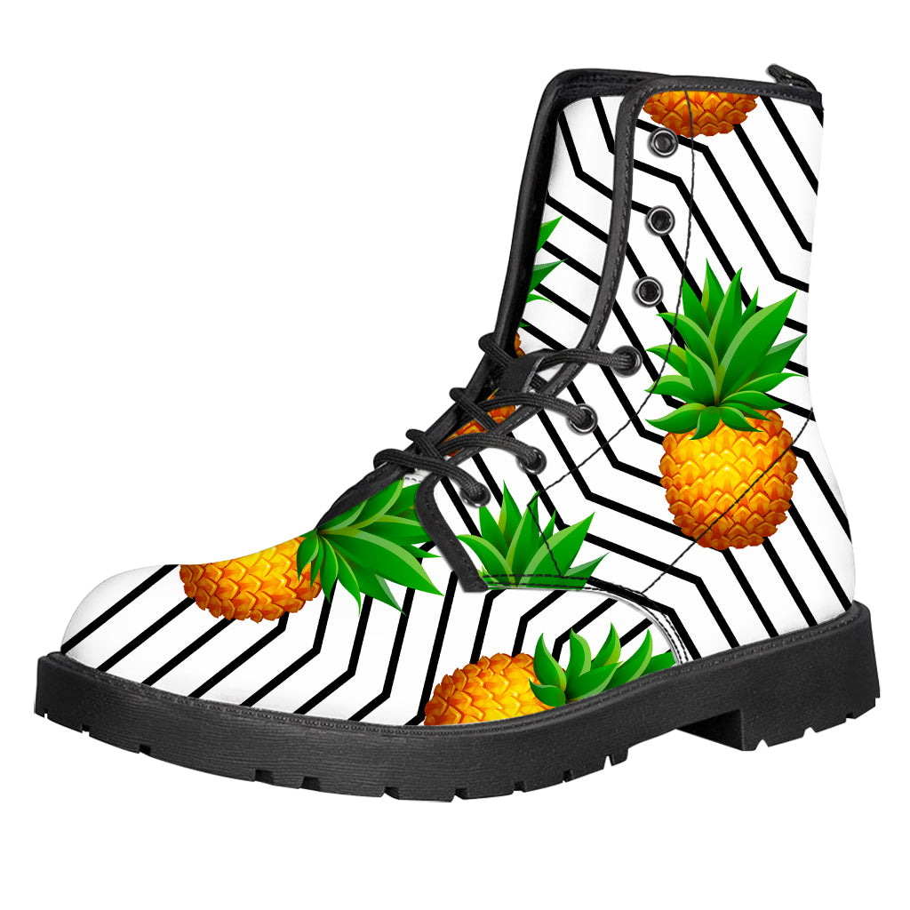 Black Geometric Pineapple Pattern Print Leather Boots