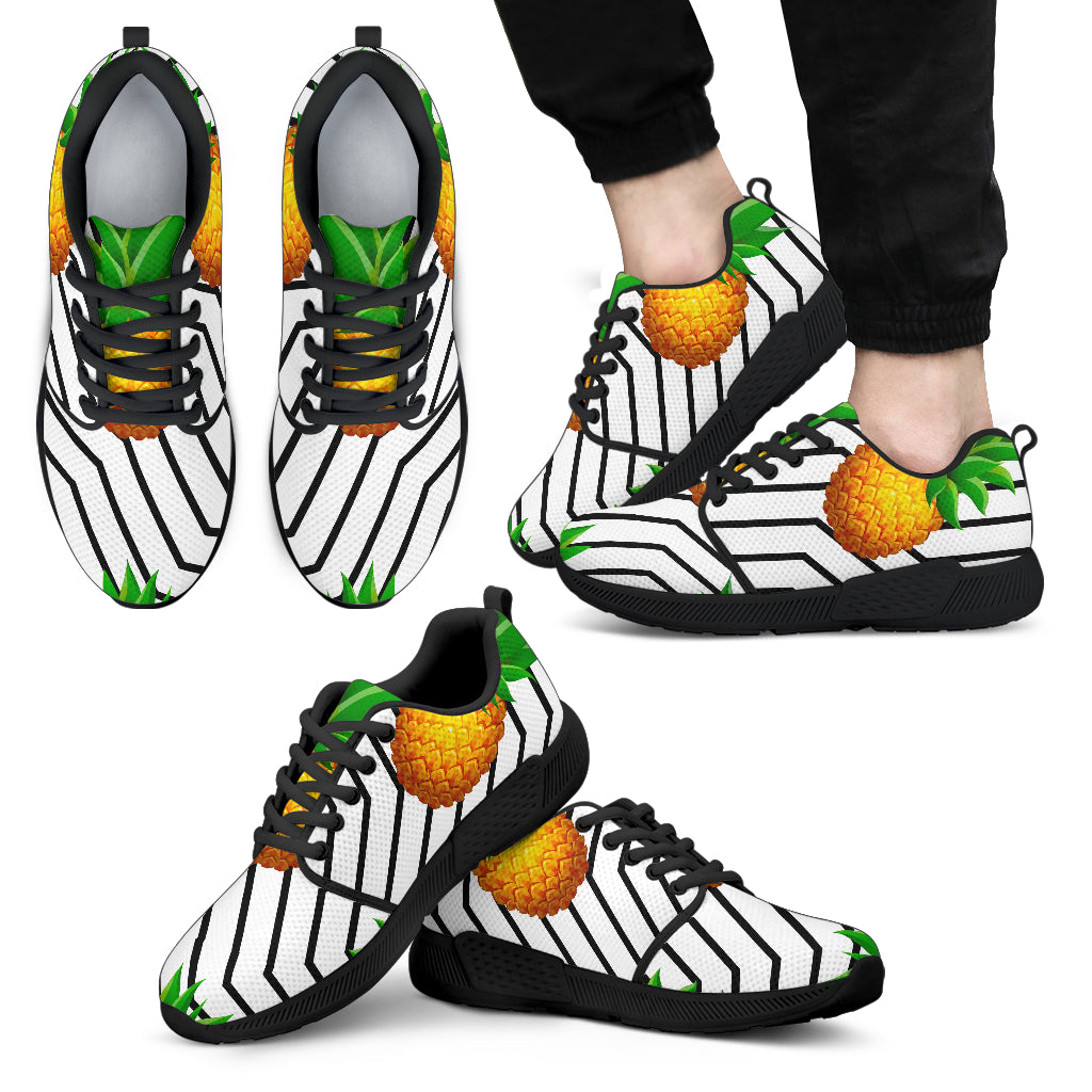 Black Geometric Pineapple Pattern Print Men's Athletic Shoes